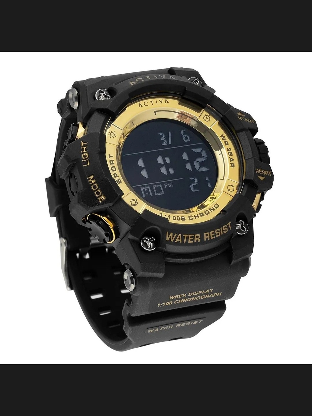 Activa Black and Gold Digital Sport Watch - Water Resistant